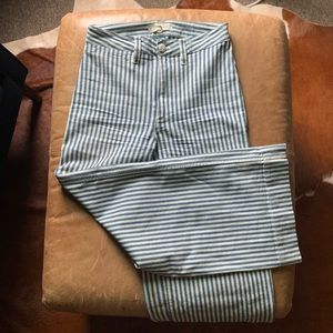 Madewell Emmett Wide-Leg Crop Pants in Herringbone Railroad Stripe